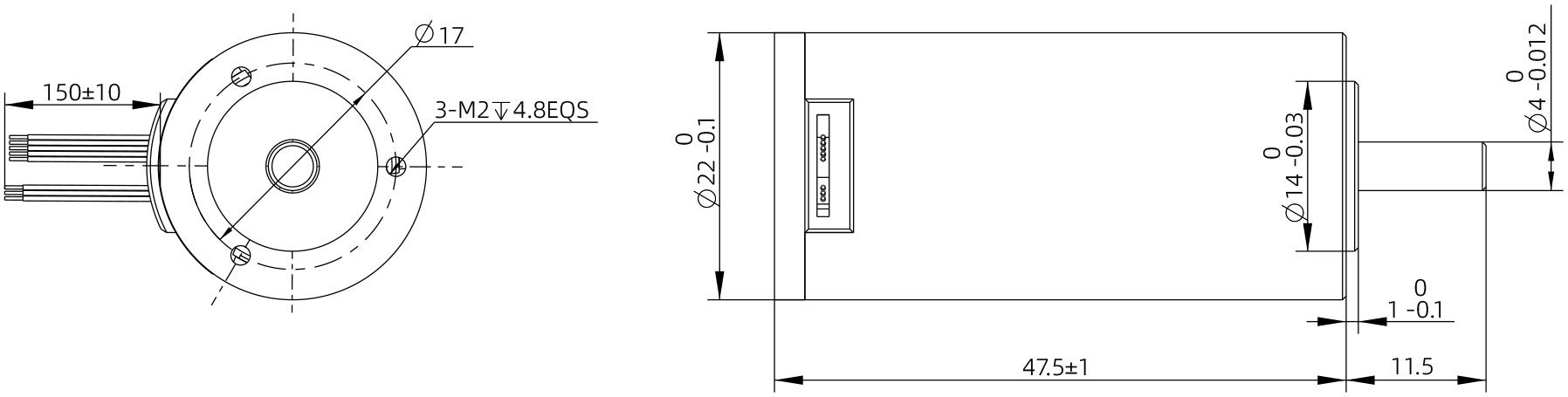 Brushless DC Motor Size 16mm Dimensional Drawing